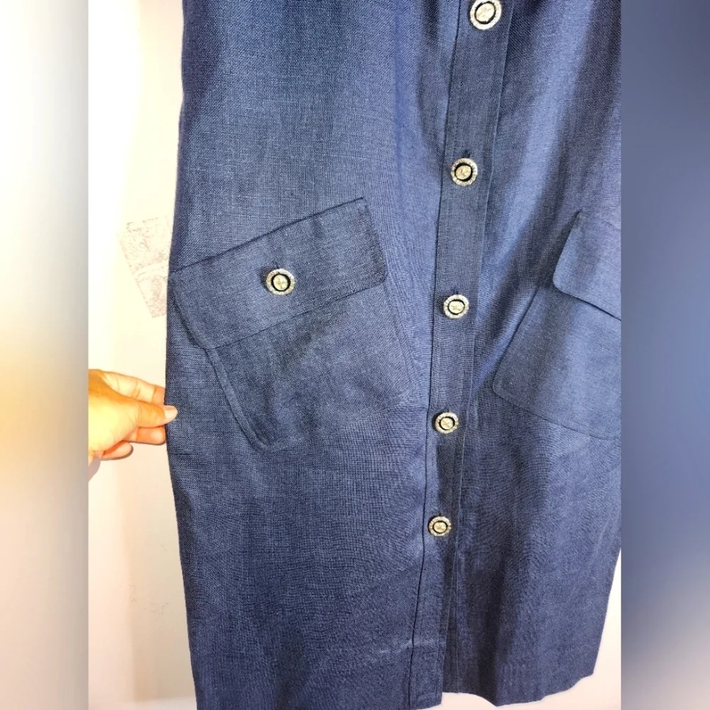 VTG KELLY GRAHAM 100% Linen Navy Blue Dress, size 6 - Picture 4 of 13